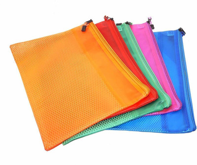 Ang Zipper Envelope Pouch-27 x 20 cm) for Offices Document Bills, Pen, Cosmetics, a4 envelope zipper. Waterproof Zipper Mesh Filing Bag(Set Of 5, Multicolor)