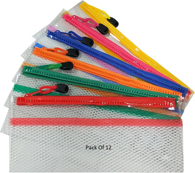 SHINING ZON PVC A6 Pencil Stationary Document Cheque book Pass book Zipper Pouch(Set Of 12, Transparent)