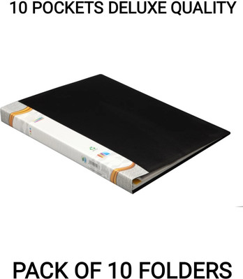 R K SALES Plastic Poly Propylene Display Pocket Files A-4 Size(Set Of 10, Black, Grey, Blue)