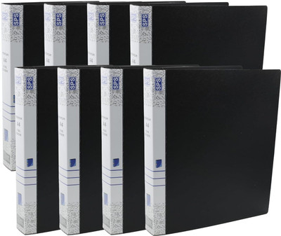 GPN PRINT Plastic Ring Binder File A4 File Folder Ring File for Projects, Certificate, Documents (Black, Pack of 8)(Set Of 8, Black)