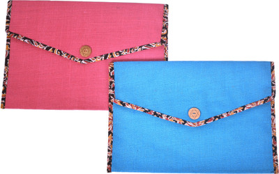 Daffodil Jute Kalamkari Print Premium Cloth Document Holder with Velcro Closure(Set Of 2, Pink, Blue)