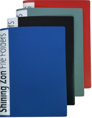 SHINING ZON Plastic A4 Size 2 Punchless Clip File and 2 Spring File With Pocket(Set Of 4, Blue, Red, Grey, Black)