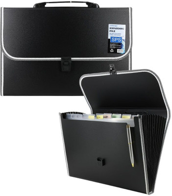 Skrill Plastic 13 Pockets Expanding File Folder for Documents, Certificates, A4/Foolscap/Legal Size File Organizer with Carry Handle(Set Of 1, Black)