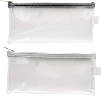 SHINING ZON PVC Pencil Stationary Pouch(Set Of 2, Transparent)
