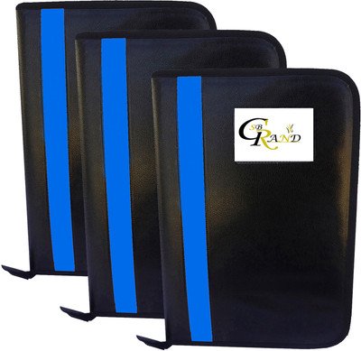 SB GRAND PU Leather Document File Folder With 20 Leaf's for Certificates and Document A4/FS Size Portfolio(Set Of 3, Skyblue)