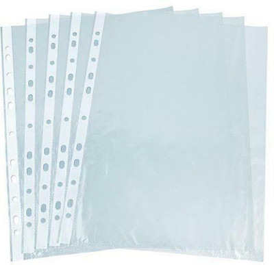 Ang Polypropylene 100-Piece Transparent Waterproof Sheet Protector Files with 11 Punched Ring Holes, A4 Size(Set Of 100, Transparent)