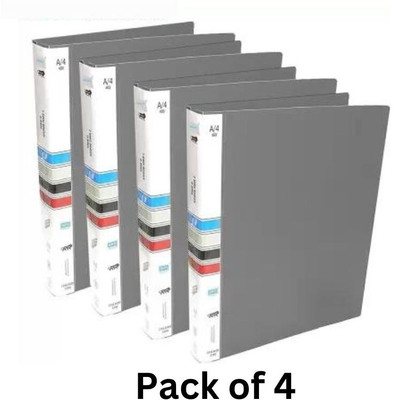 TRENDY ONE Plastic Ring Binder Folder File(Set Of 4, Grey)