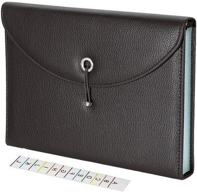 NISUN PU Leather 13 Pocket Paper Holder, Accordion Folder, Documents Organizer for School, Home, Office(Set Of 1, Brown)