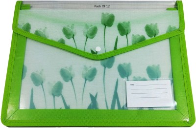 SHINING ZON Plastic Button Bag File Folder A4 FS Size Tulip Design(Set Of 12, Transparent)