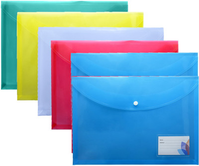 KARP Poly-Plastic FC Size Documents File Folder With Label Pocket & Snap Button Closure(Set Of 6, Multicolor)