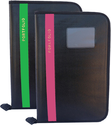 Kopila PU Leather High Quality 20 Leaf office file/Certificate file/file cover/Zip file folder Green & Pink Set of 2 A4 & FS Size(Set Of 2, Green & Pink)