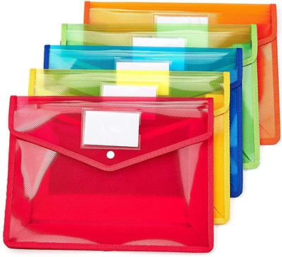 verena Plastic Flexi Button Bag | Cheque Book Holder | Document Holder Clip File Folder(Set Of 5, Multicolor)