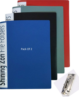 SHINING ZON Punchless File Folder Plastic A4 Punchless Clip File With Pocket(Set Of 2, Blue, Red, Grey, Black)