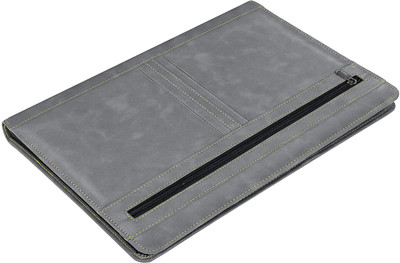 STORITE PU Leather 4 Ring Professional File Folder for Documents Certificates, Conference Folder with 20 Leaf's(Set Of 1, Grey)