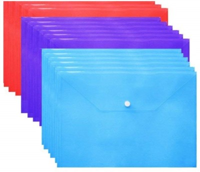 futureX Plastic A4 Multicolor Document File Bag, Transparent Envelope Holder Pack of 12(Set Of 12, Multicolor)