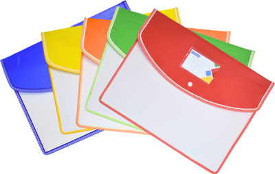 STAPRICO Polypropylene Document Bag File Folder(Set Of 5, Yellow, Blue, Green, Red, Orange)