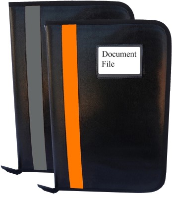 Kopila PU Leather Document,Certificate File Folder With 20 leefs and 3 Inner Pocket(Set Of 2, Grey & Orange)