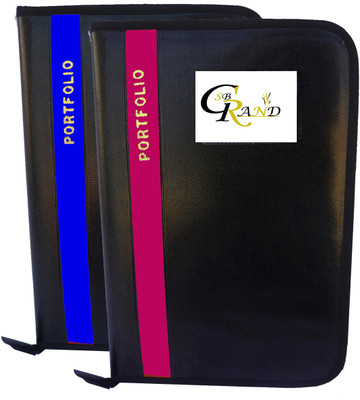 SB GRAND PU Leather Document File Folder With 20 Leaf's for Certificates and Document A4/FS Size(Set Of 2, Blue, D Pink)