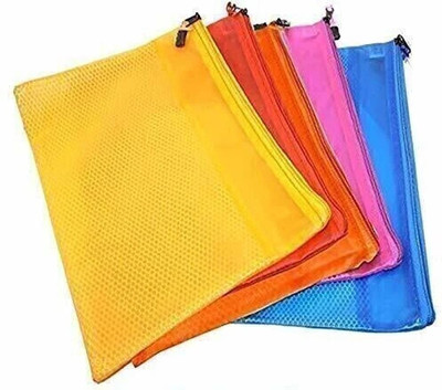 SHUANG YOU plastic Transparent A5 Small Size Plastic Pouch Reinforced with Zipper(Colour May Vary)(Set Of 5, Multicolor)