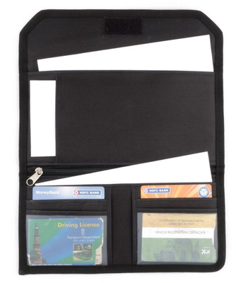 ASRAW Nylon Ergonomic Style Multi pocket Document Holder Vehicle Organiser For Two Wheeler/Three Wheeler/ Car Documents(Set Of 1, Black)
