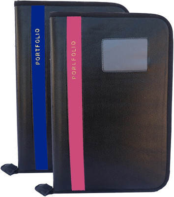 Kopila PU Leather High Quality 20 Leaf office file/Certificate file/file cover/Zip file folder Blue & Pink Set of 2 A4 & FS Size(Set Of 2, Blue & Pink)