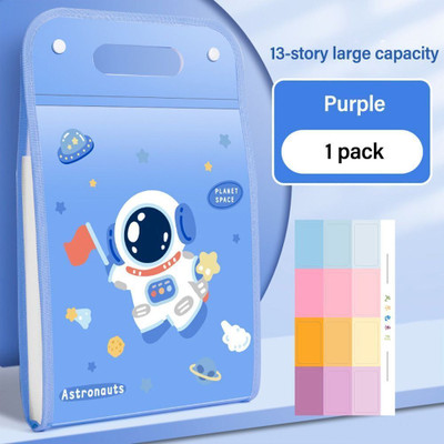 Sanchi Creation Plastic Space Astronaut Theme A4 Size Button Lock 12 Pocket Expanding File Folder Waterproof Vinyl Document Folder(Set Of 1, Purple)