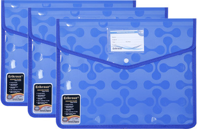 ERIKRAUZ Heavy Duty Premium Document Folder Bag, Decent Look Envelope Folder Storage Case A4(Set Of 3, Blue)