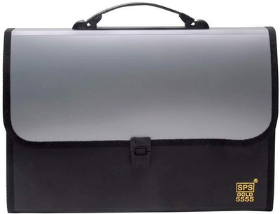 GPN PRINT Plastic Presents Plastic File Folder F/C Expanding Bag with Handle 5555(Set Of 1, Grey, Black)