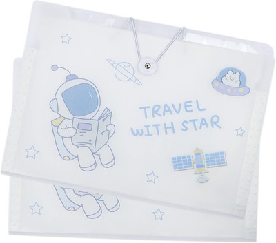 IndusBay Plastic Astronaut Theme File Folder With Elastic Band Lock A4 Size Certificates Holder With 8 Pockets, Expandable Folders For Documents Notes Worksheets , Gift for Kids , Blue(Set Of 2, Blue)