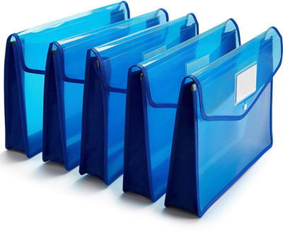 Shivom SHIVOM VIRGIN PLASTIC TRANSPARENT POLY-PLASTIC A4 STORAGE Documents Bag with Snap Button(Set Of 5, Blue)