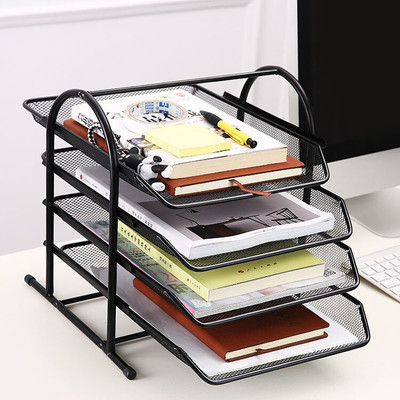 APSENTERPRISEe 4 Tier Metal Mesh File Tray - Desk Organizer for Documents/Files/Papers/Letters(Set Of 1, Black)