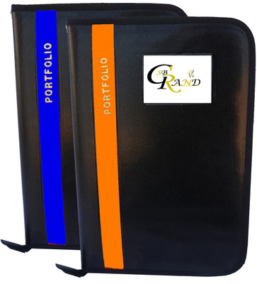 SB GRAND PU Leather Document File Folder With 20 Leaf's for Certificates and Document A4/FS Size(Set Of 2, Blue, Orange)