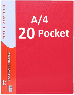 vavia PLASTIC 20 Pocket Display File /Leaf Fil (A4, RED) Clear Book File Display File(Set Of 1, Red)