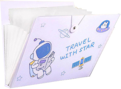 IndusBay Plastc Astronaut Space Theme File Folder With Elastic Band Lock A4 Size Certificates Holder With 7 Pockets, Expandable Folders For Documents Notes Worksheets , Gift for Kids(Set Of 1, Blue)