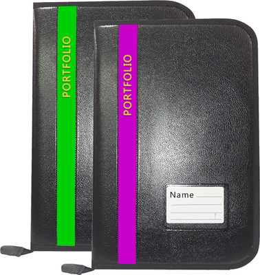 Parthav PU Leather Office Document,Certificate File Folder With 20 Leefs for A4/FS Document(Set Of 2, Green & Purple)