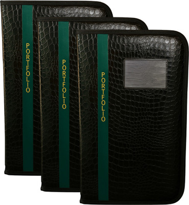 WTS GLOBAL Faux Leather Document File Folder(Set Of 3, Black, Green)