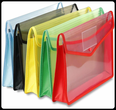 YourStationeryHouse Transparent A-4 Folder || Plastic Documents Bag with Snap Button - Multicolor A-4(Set Of 5, Multicolor)