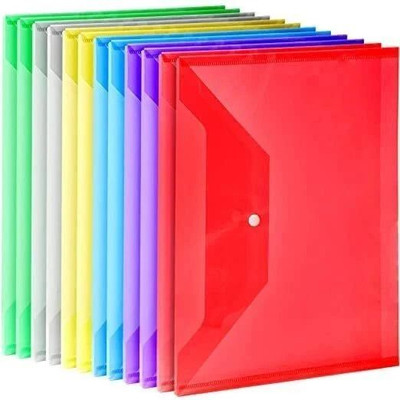 CAMPIO Plastic Transparent Document Folder - Side Opening Colored Poly-Plastic File Storage Bag(Set Of 20, Multicolor)