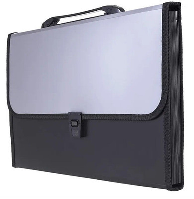 HCS PLASTIC Expanding File Folder 13 Pockets for Documents, Certificates, Letter A4 Size(Set Of 1, Black, Grey)