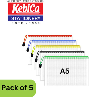 Kebica Multipurpose Waterproof Zipper Pouches Document Holder/Pen Pencil A5 ZIPPER NET DOCUMENTS BAG(Set Of 5, Multicolor)