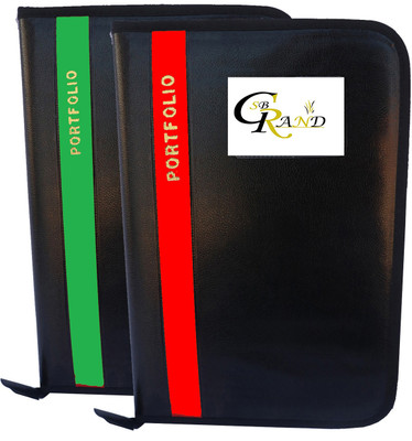 SB GRAND PU Leather Document File Folder With 20 Leaf's for Certificates and Document A4/FS Size(Set Of 2, Green, Red)