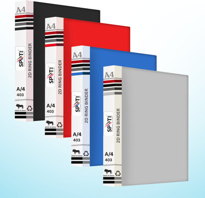 spotink plastic A4 Ring Binder File Folder For Office Document Organizer with Inside Pocket,(Set Of 4, Black, Red, Blue, Gray)