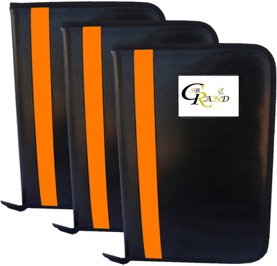 SB GRAND PU Leather File Folder Document Holder With 20 Leafs for Certificates and Document A4/FS Size Portfolio(Set Of 3, Orange)