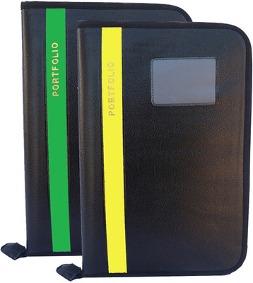 Parthav PU Leather High Quality 20 Leaf office file/Certificate file/file cover/Zip file folder Green & Yellow Set of 2 A4 & FS Size(Set Of 2, Green & Yellow)