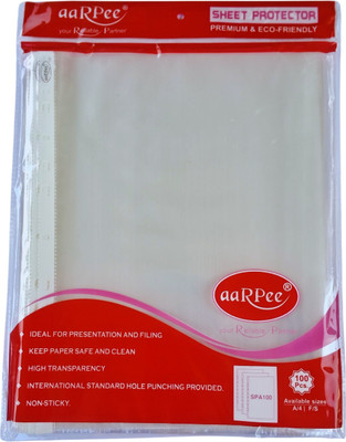 aarpee Polypropylene | A4 size | 100 micron thick | Document sleeve with 11 punch holes Sheet protector(Set Of 100, Transparent)