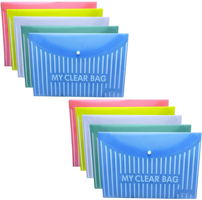 KARP Plastic File Folder with Snap Botton A4,Letter Size Lining Printed File Folder for School Home Office(Set Of 10, Multicolor)