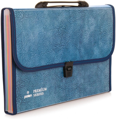 polen Polypropylene Premium HD Print Plastic Expanding File Folder with 13 Pockets , Handle , and Buckle Closure, for FS Size Documents (Blue)(Set Of 1, Blue)