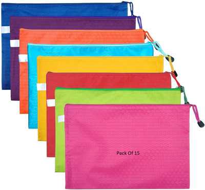 SHINING ZON PolyPropylene A4 Zipper Pouch For Documents Certificates(Set Of 15, Multicolor)