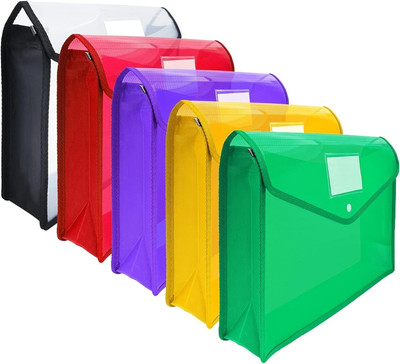 Ang Envelope Folder,Transparent Poly-Plastic A4 Documents File Storage Bag with Snap Button Set of 5 Certificate File Holder for Certificates A4 Bag(Set Of 5, Multicolor)