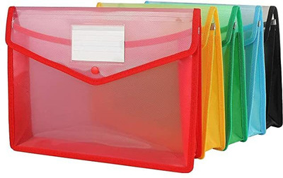 Roxova Poly-Plastic Document Holder Transparent Envelope File Folder(Set Of 5, Multicolor)